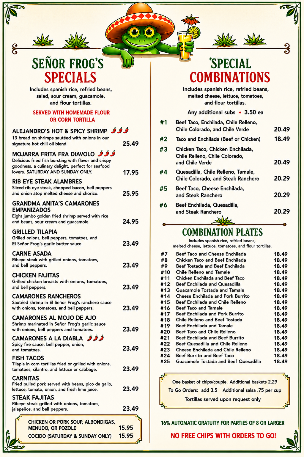 El Señor Frog's Stockton CA - Authentic Mexican Menu Page 2 - Tacos, Burritos, Margaritas