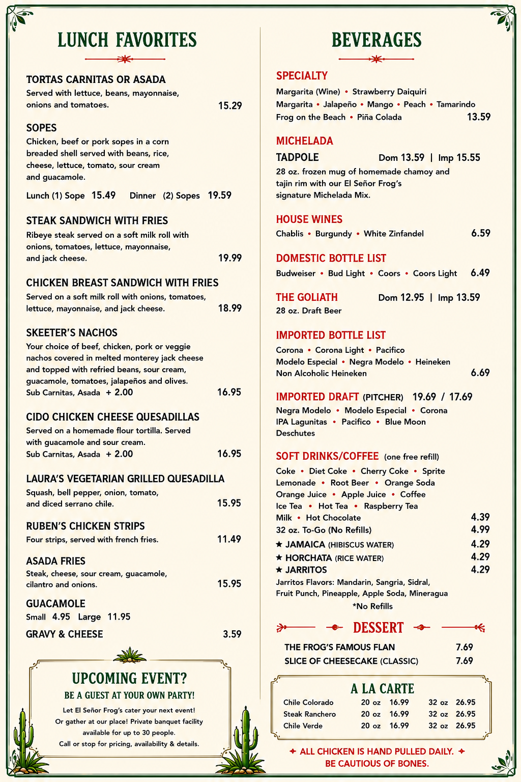 El Señor Frog's Stockton CA - Authentic Mexican Menu Page 3 - Tacos, Burritos, Margaritas