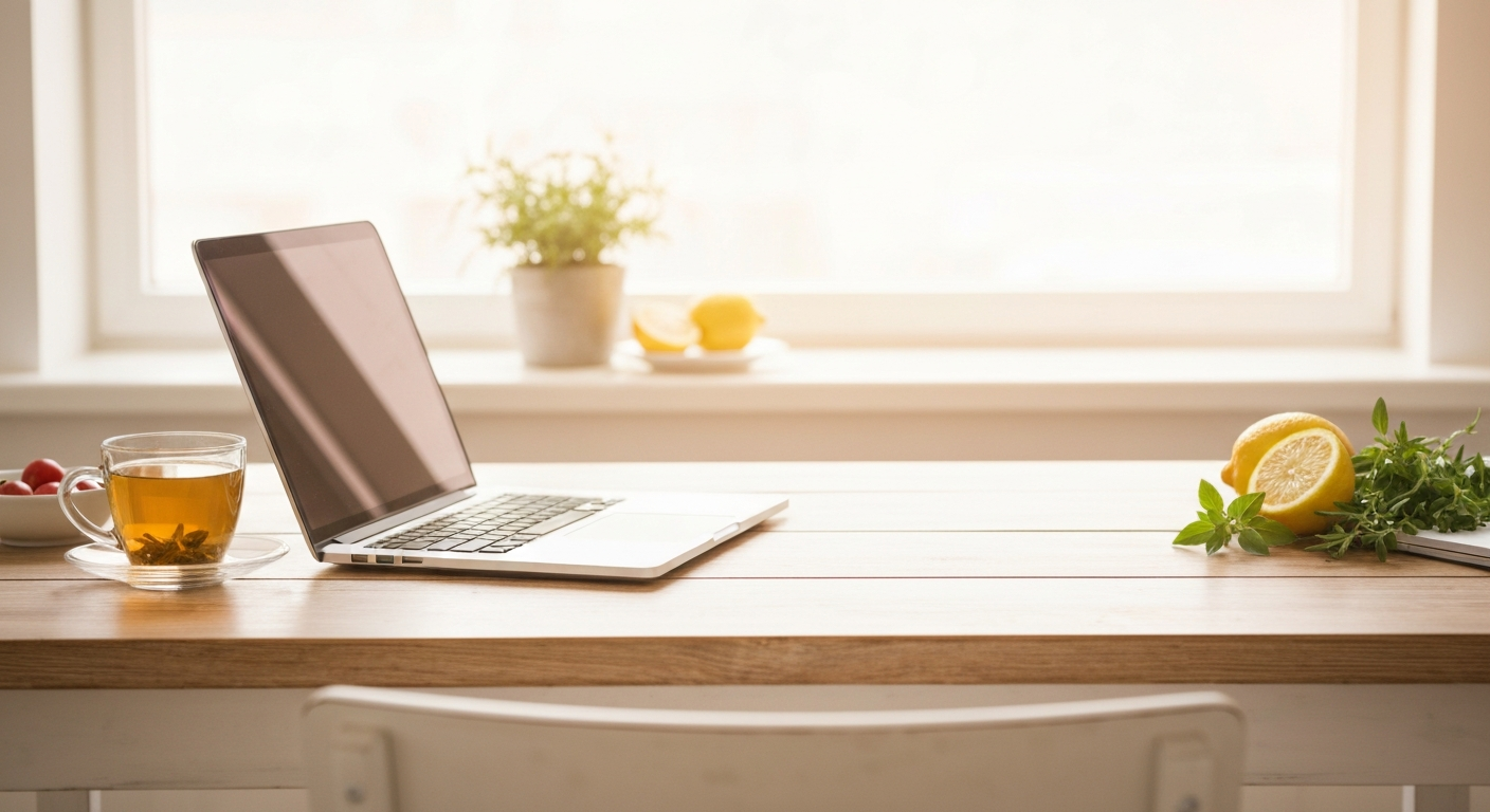 A warm, inviting telehealth nutrition consultation setting