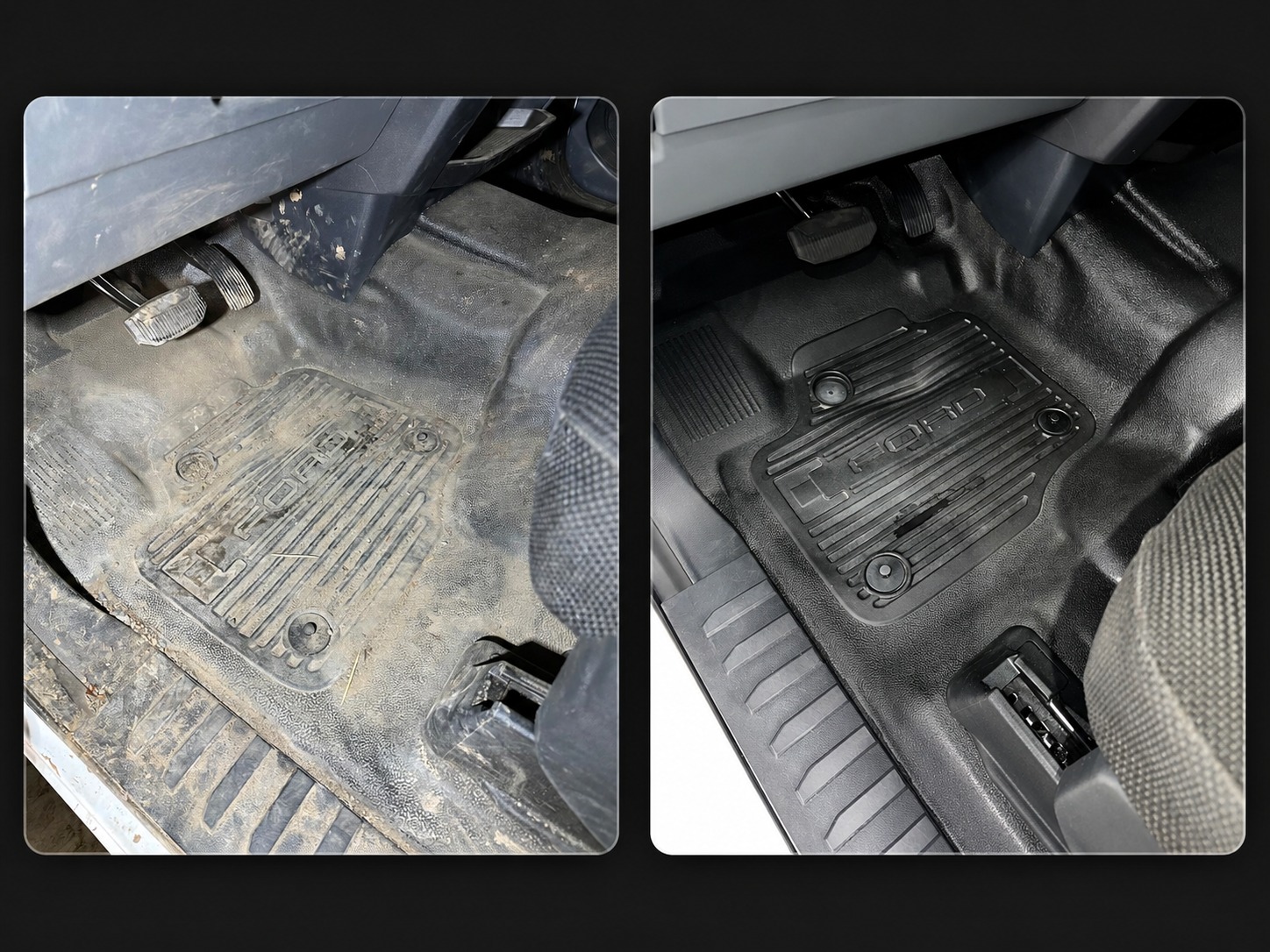 Truck floor mats before and after detailing