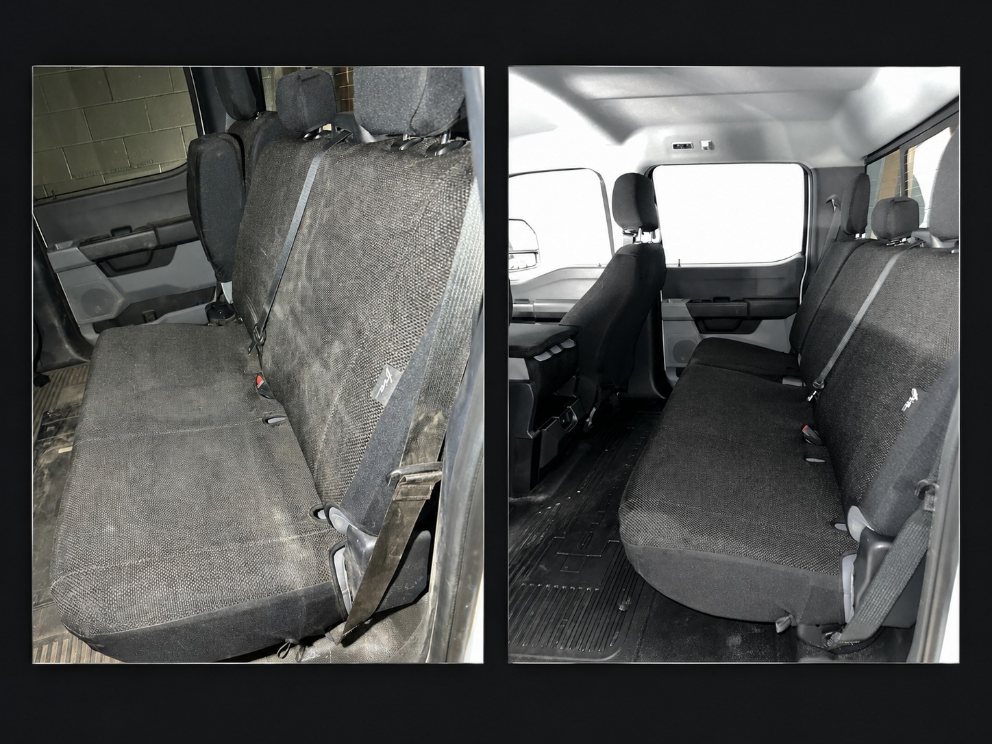 Truck rear seats before and after detailing