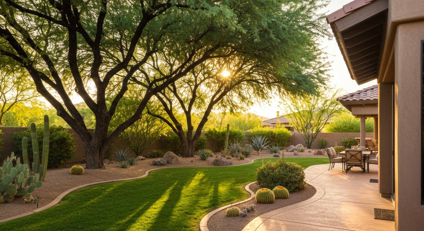 Lush Arizona residential backyard
