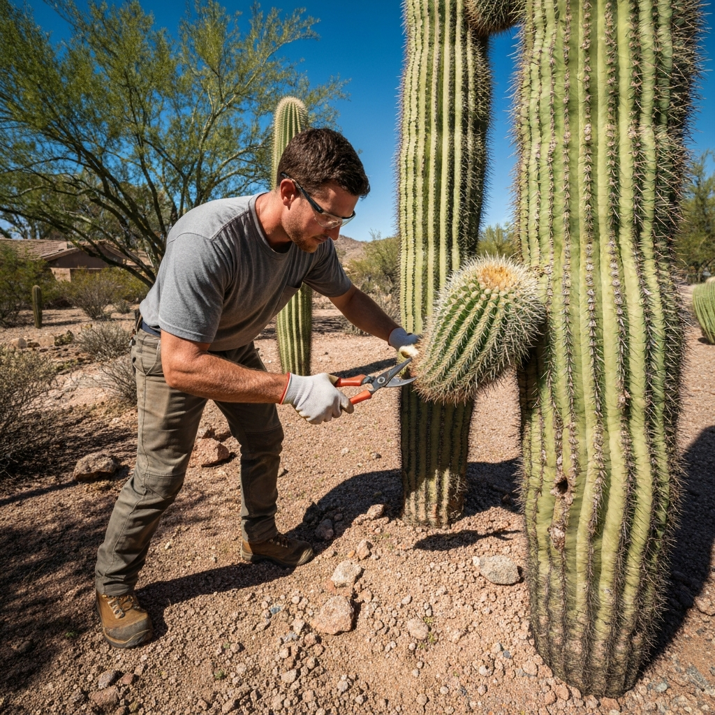 Arborist caring for desert tree