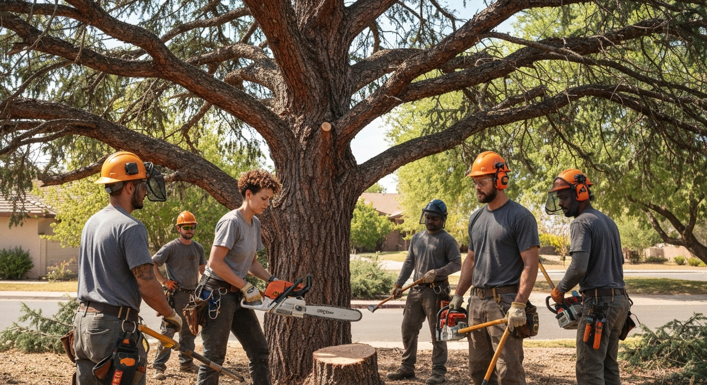 Tree removal crew in action