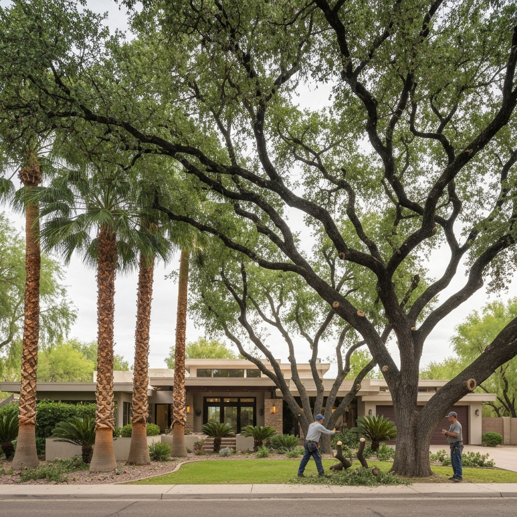 Beautiful Arizona residential backyard with healthy trees
