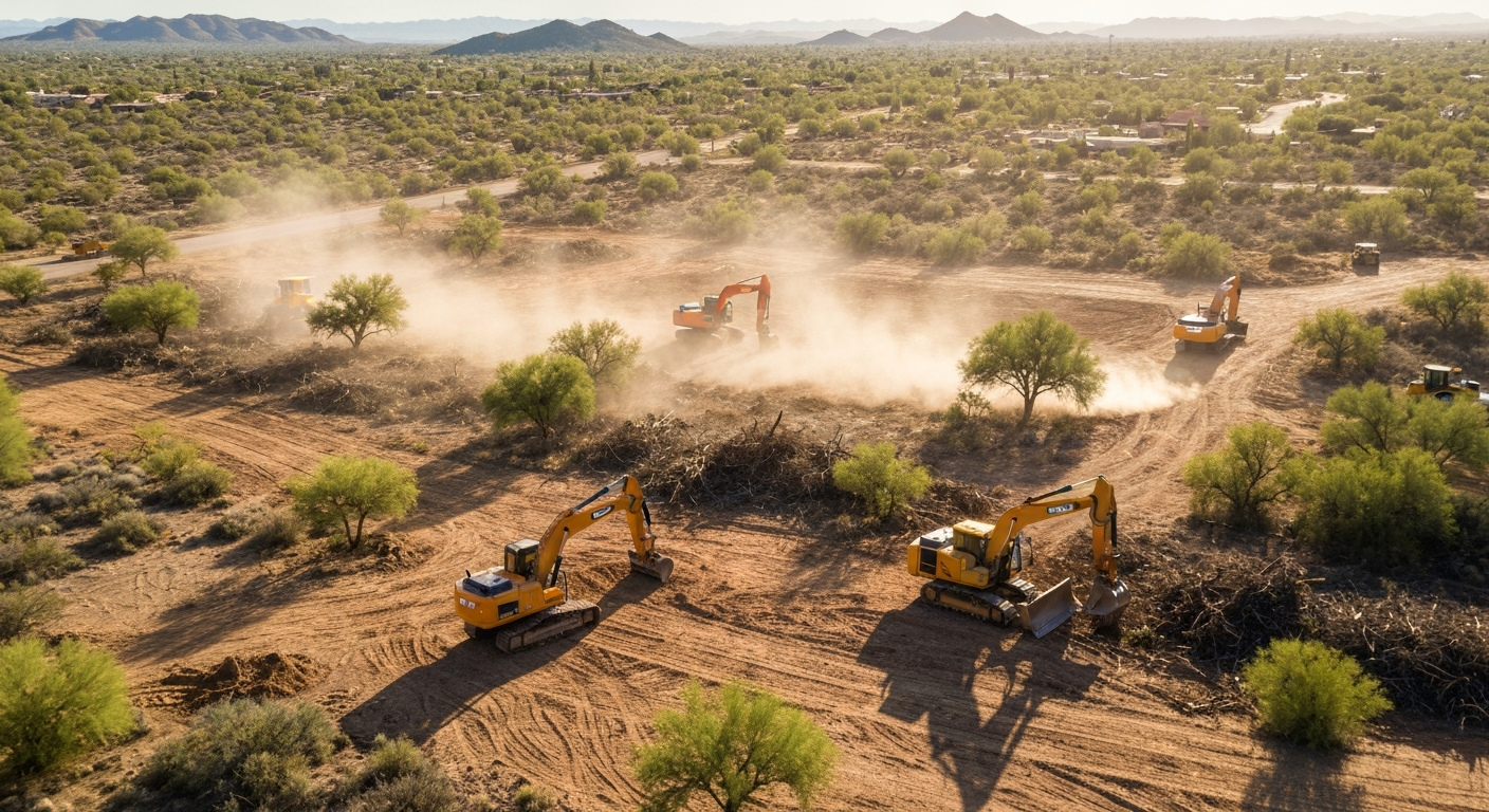 Aerial view of lot clearing in Arizona