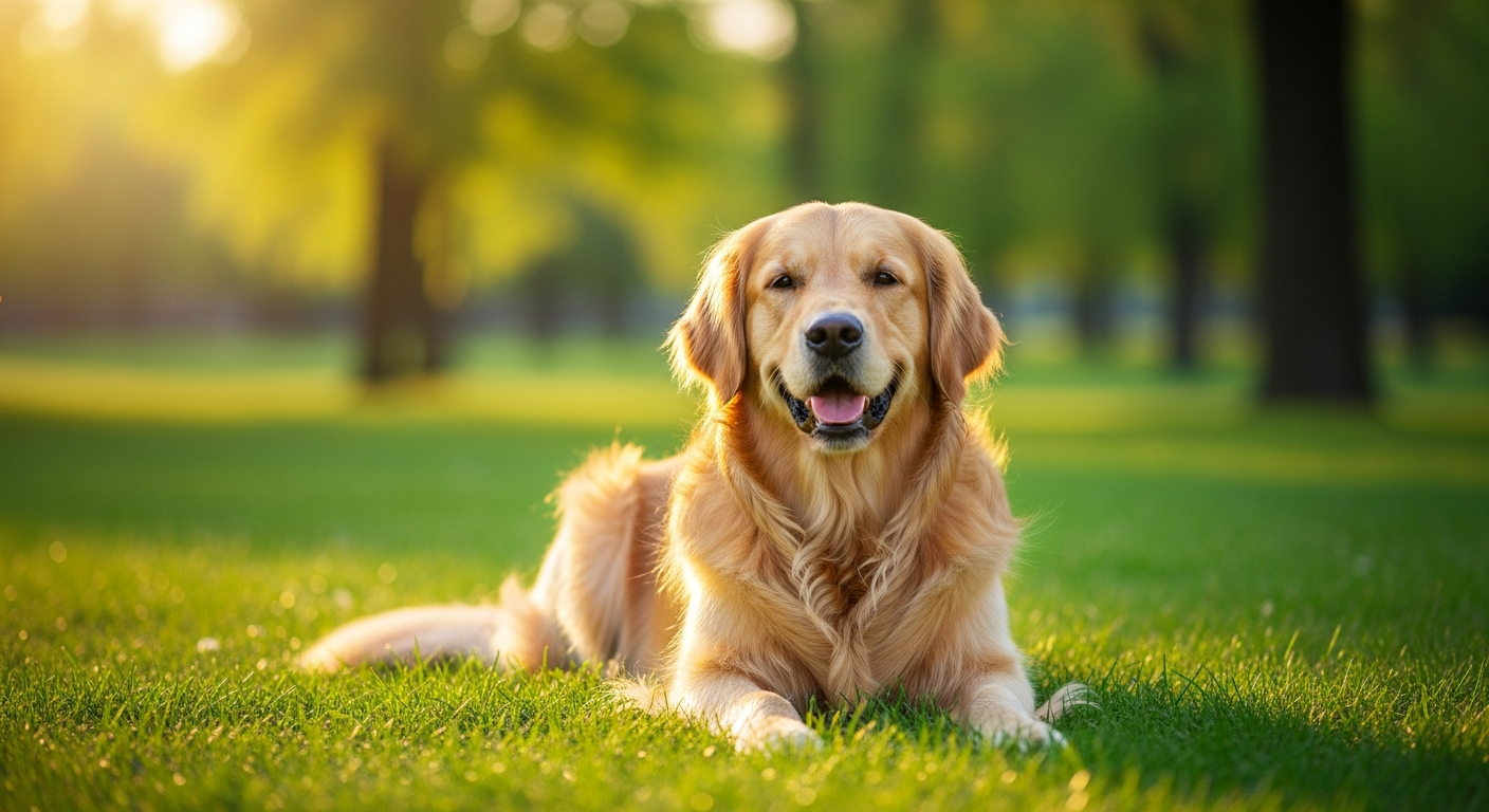 Happy dog resting in a park