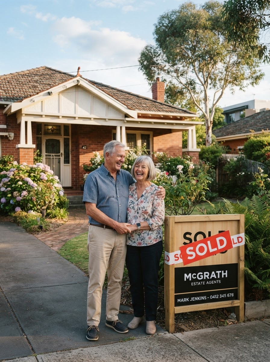 Happy homeowner in front of their sold signboard
