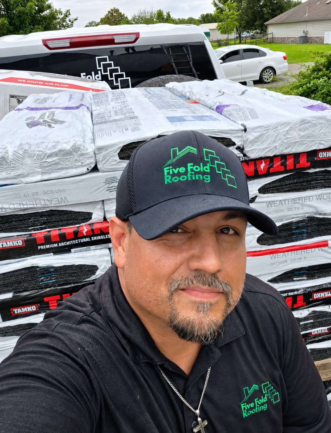 Five Fold Roofing founder on-site with Tamko roofing materials in Tulsa, OK