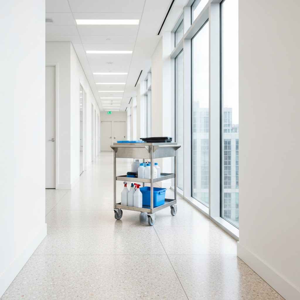 Professional janitorial cart in a modern office