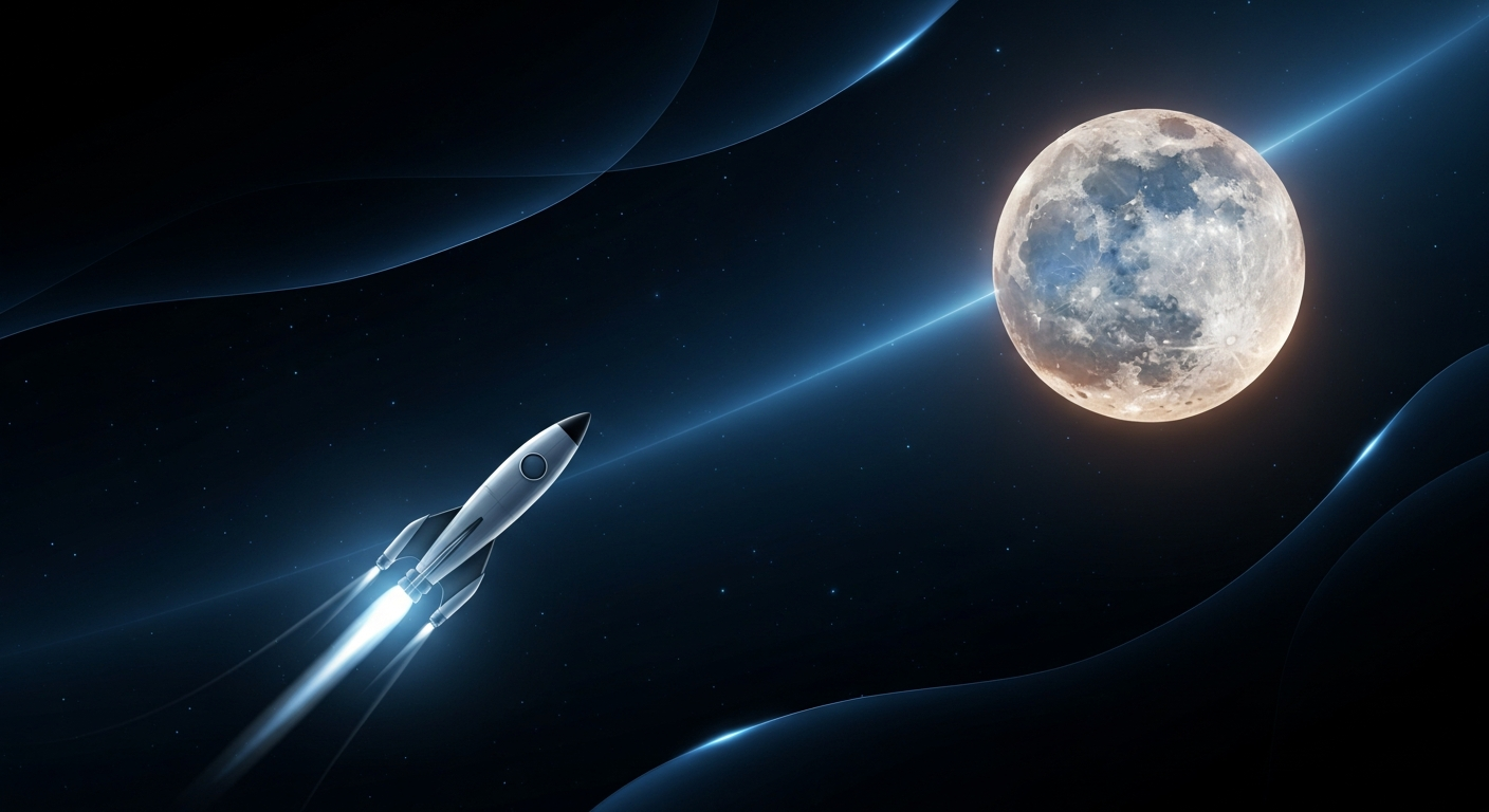 Space Background with Moon and Rocket