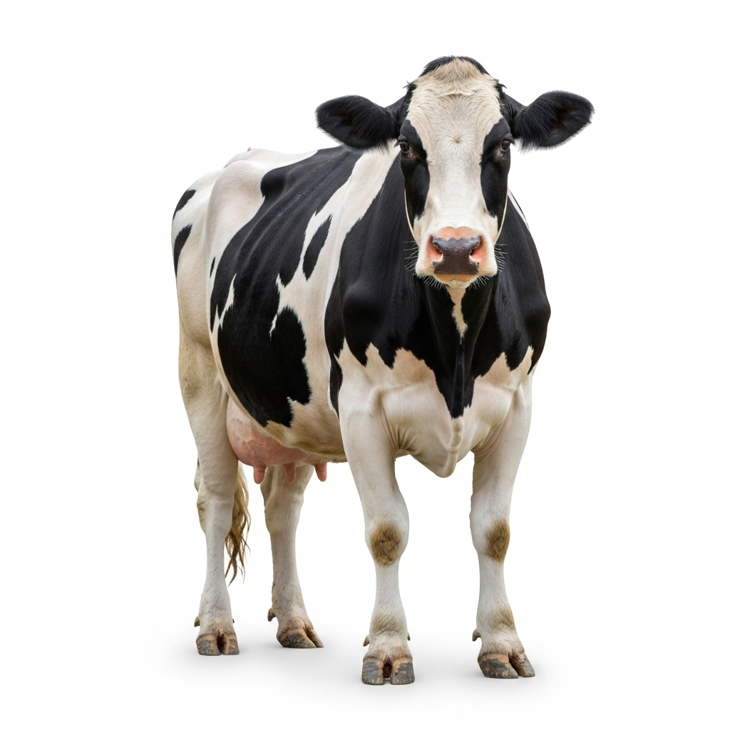 Photorealistic full-body Holstein cow facing viewer - Got Leads?