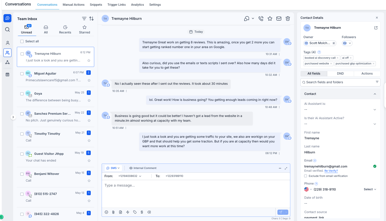 LeadSpeed CRM Inbox Interface