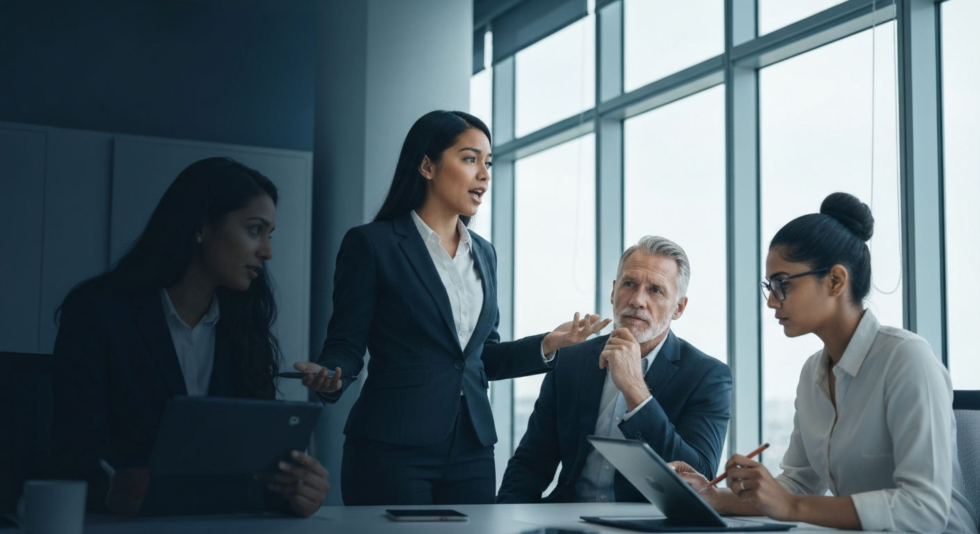 Professionals collaborating in a modern office