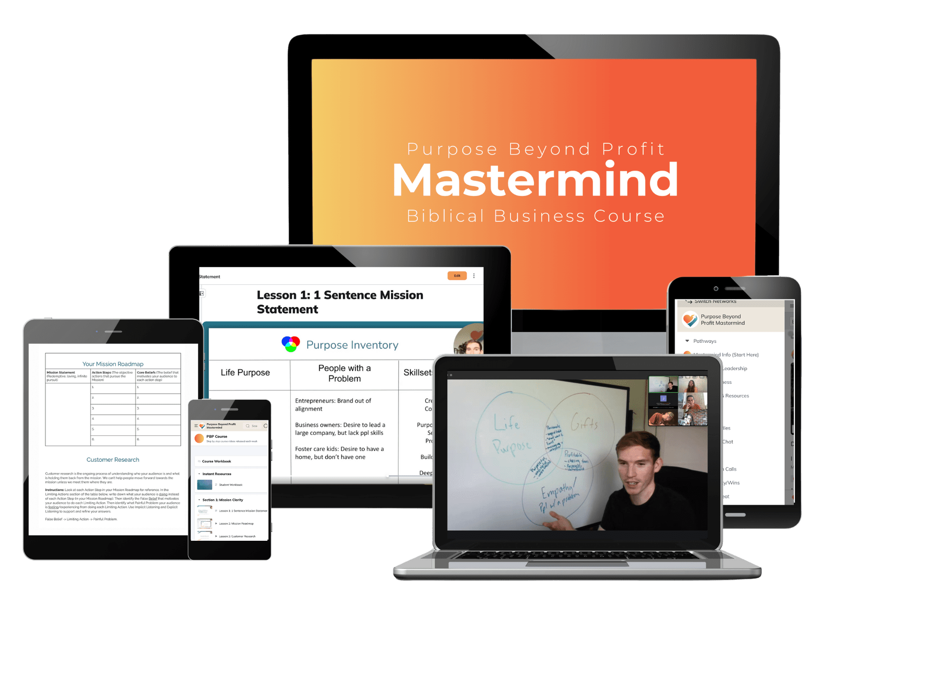 Purpose Beyond Profit Mastermind Biblical Business Course shown across multiple devices