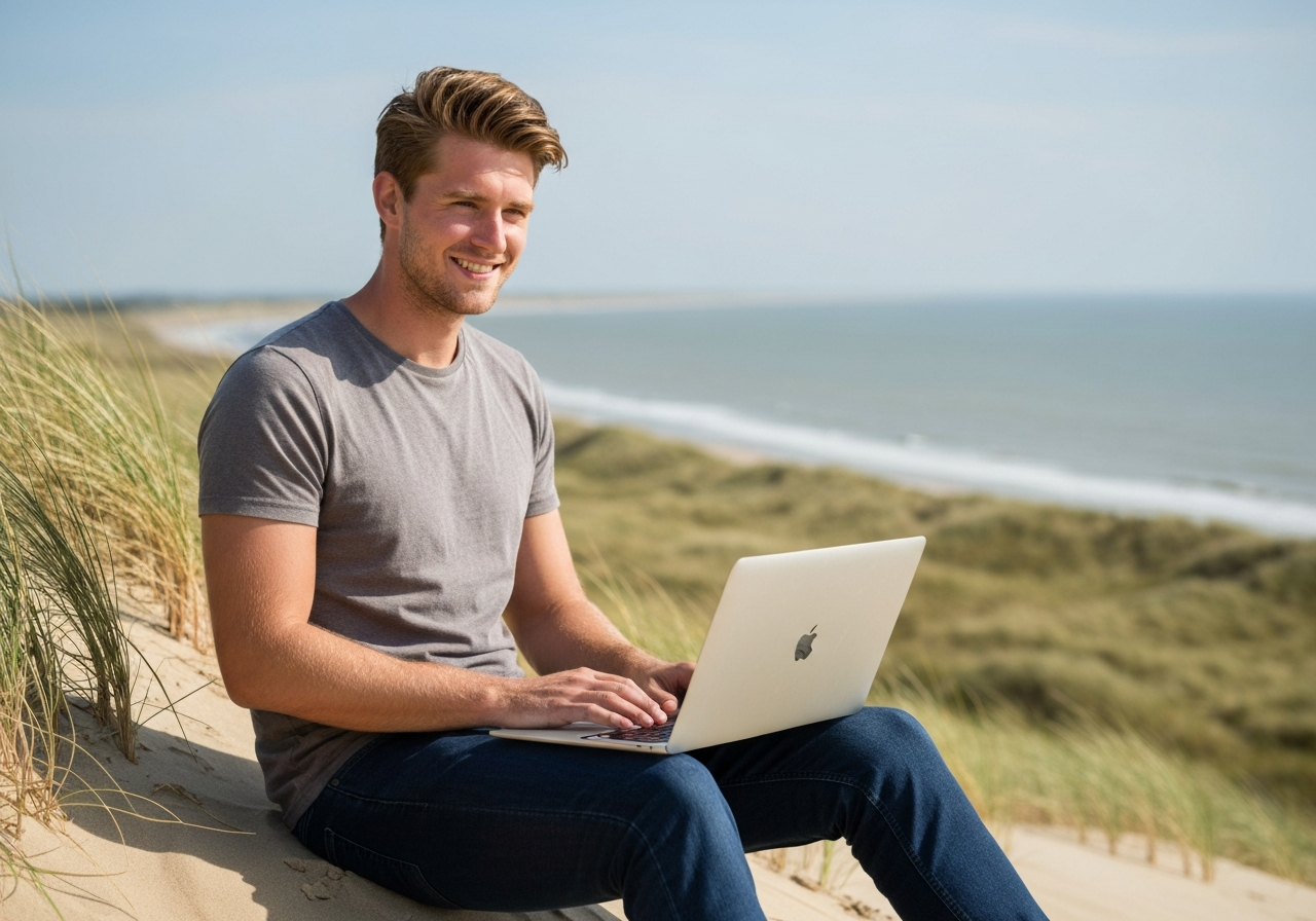 Sam Mensing werkt buiten op Texel