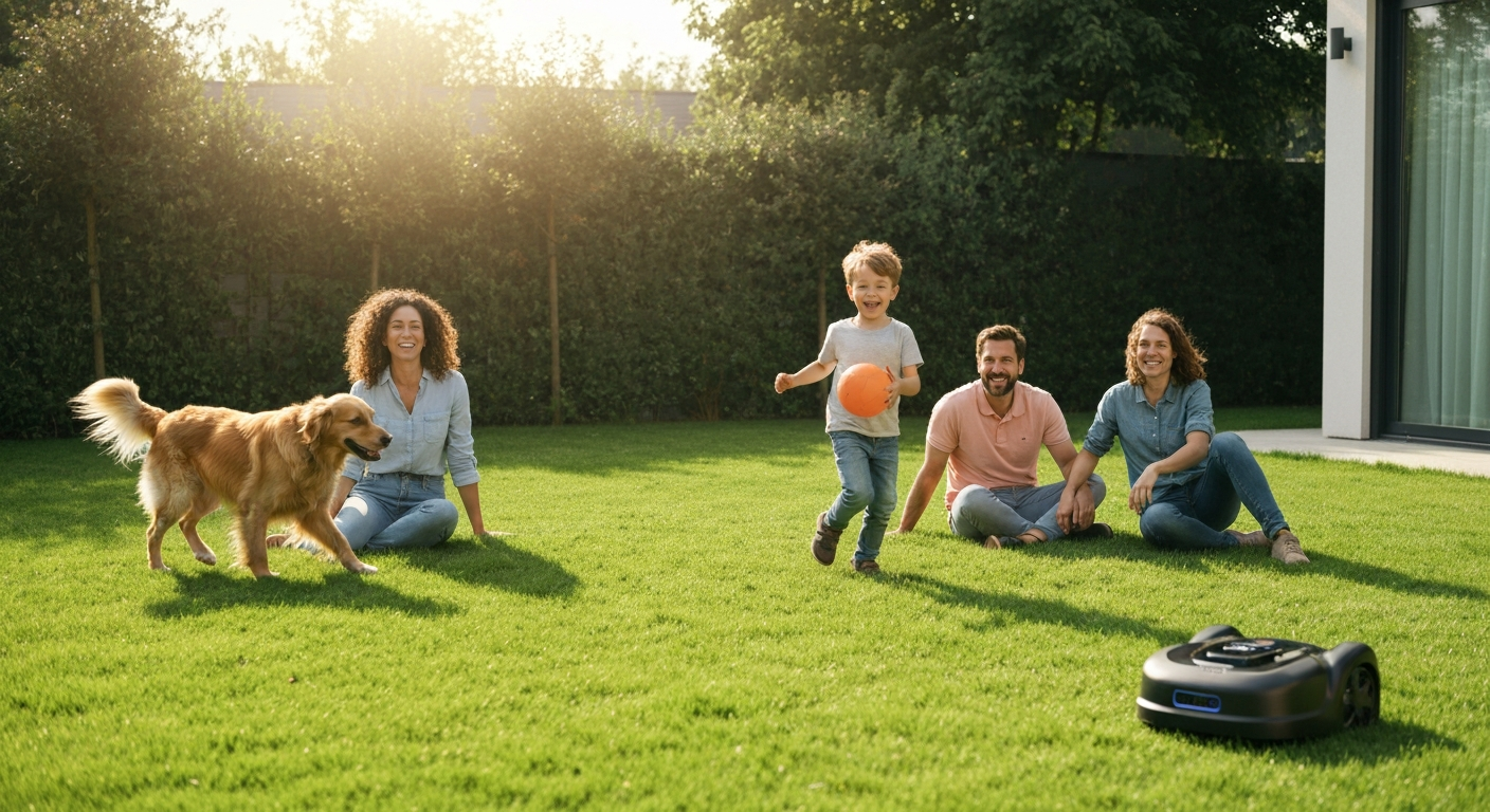 Family on lawn