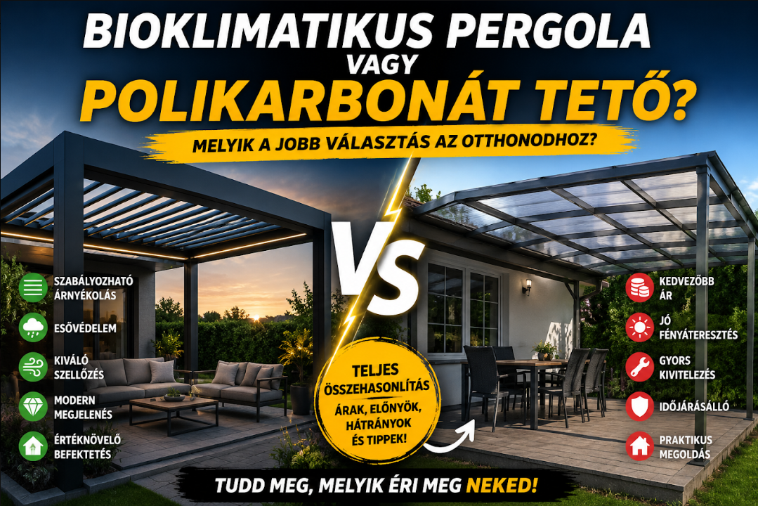 Bioklimatikus pergola vagy polikarbonát tető? Melyik a jobb választás 2026-ban?