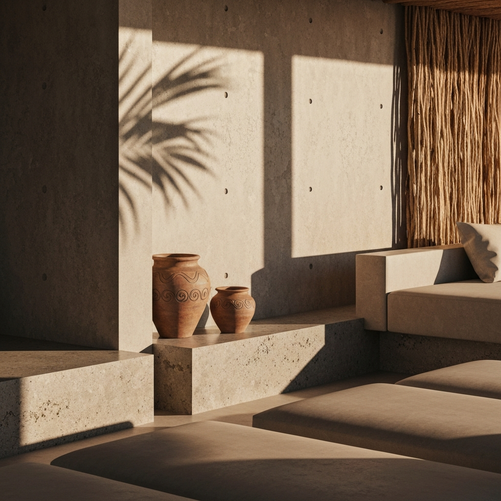 Garden View Suite details and organic textures at Casa Leah, Puerto Escondido, Oaxaca, Mexico