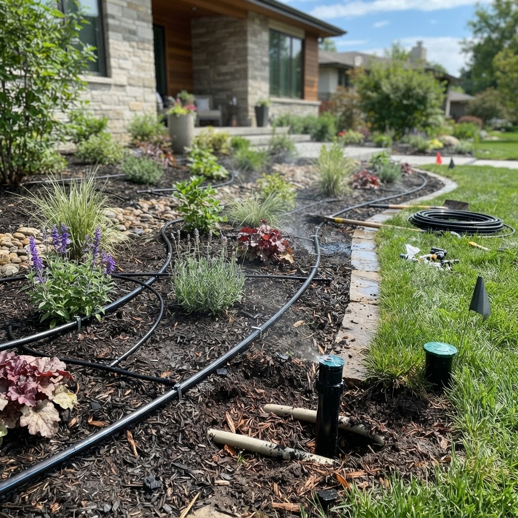 Irrigation system installation with drip lines in Camarillo