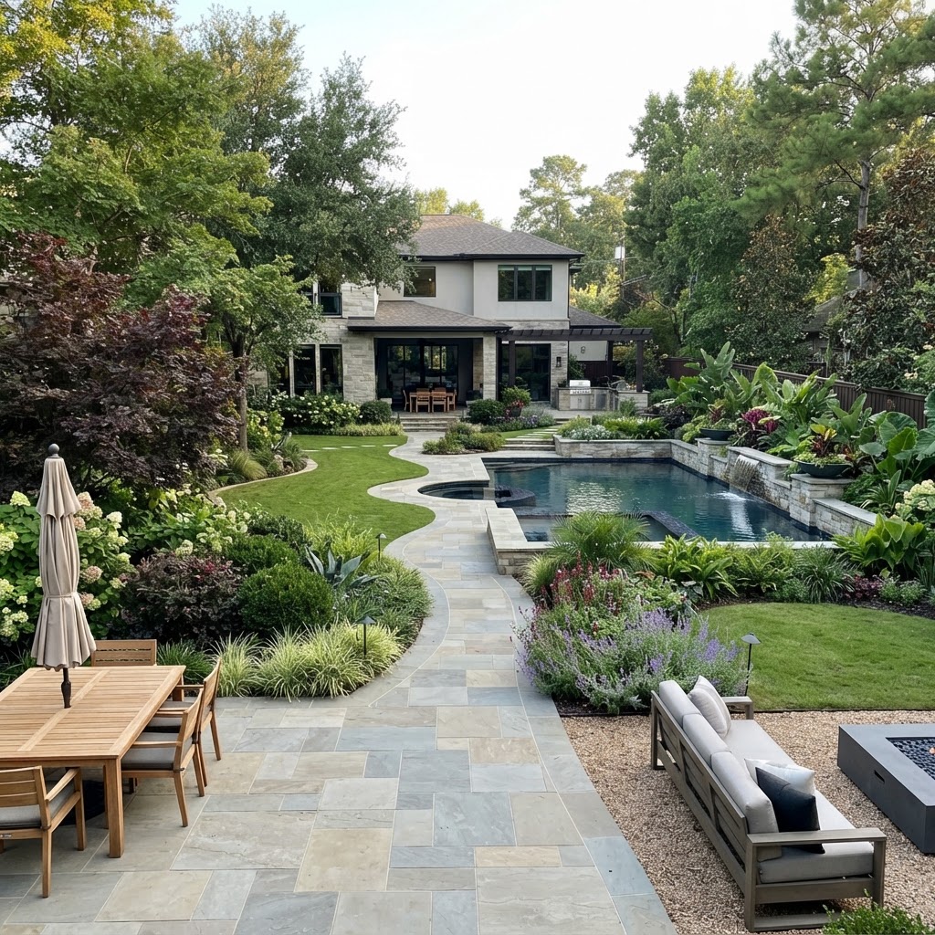Residential landscape design with planting and hardscape in Camarillo