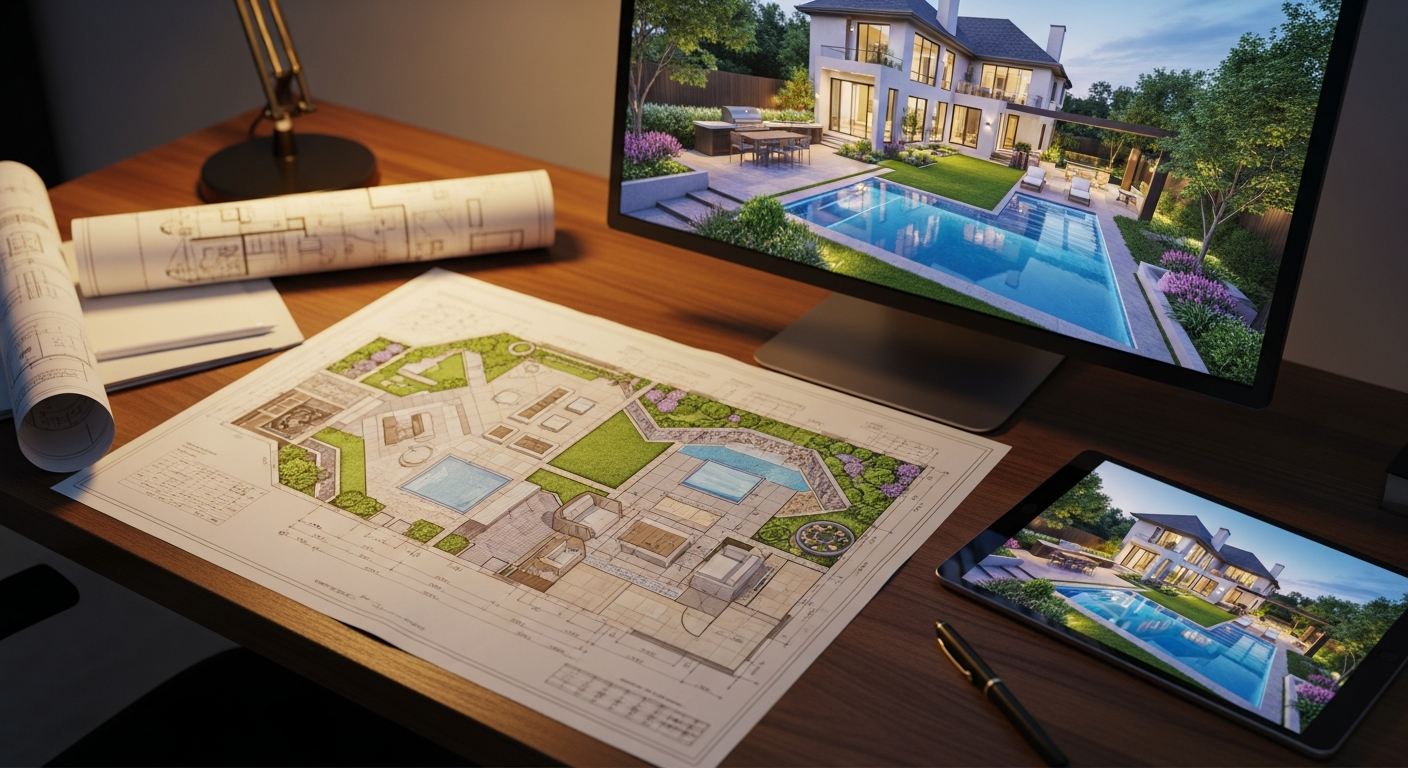 Landscape master plan rendering for a Ventura County residential outdoor-living project