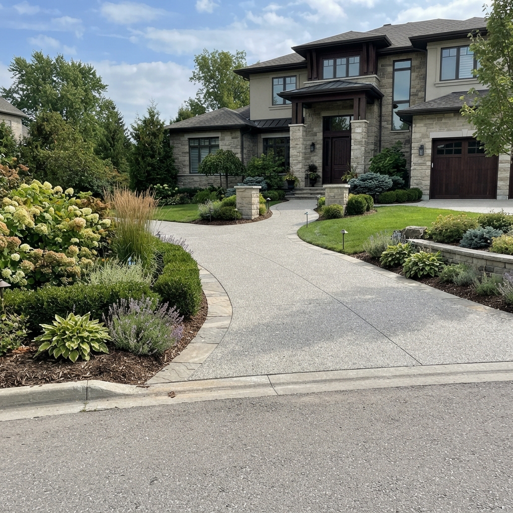 Concrete driveway installation with landscape border in Camarillo