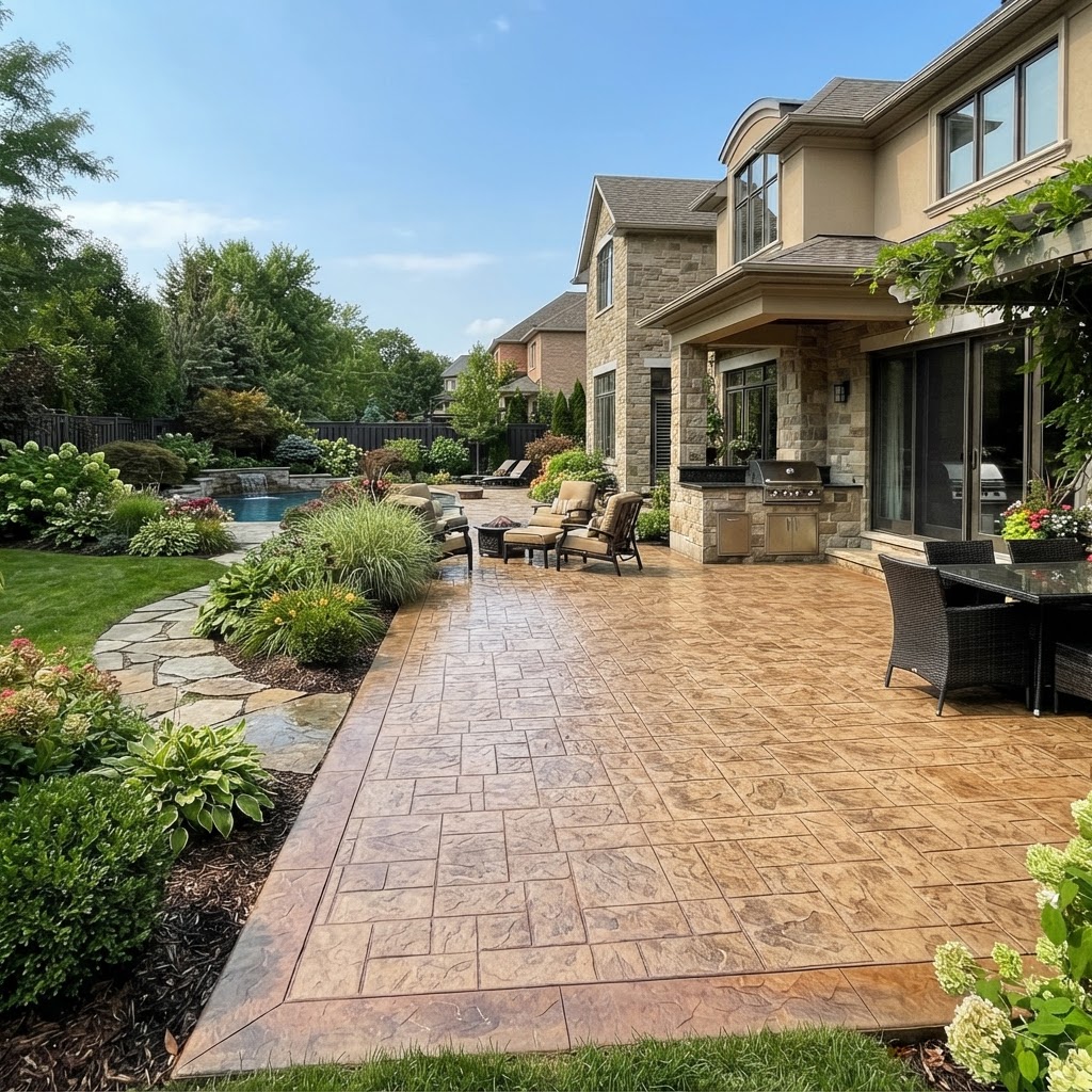 Stamped concrete patio with decorative pattern in Ventura County