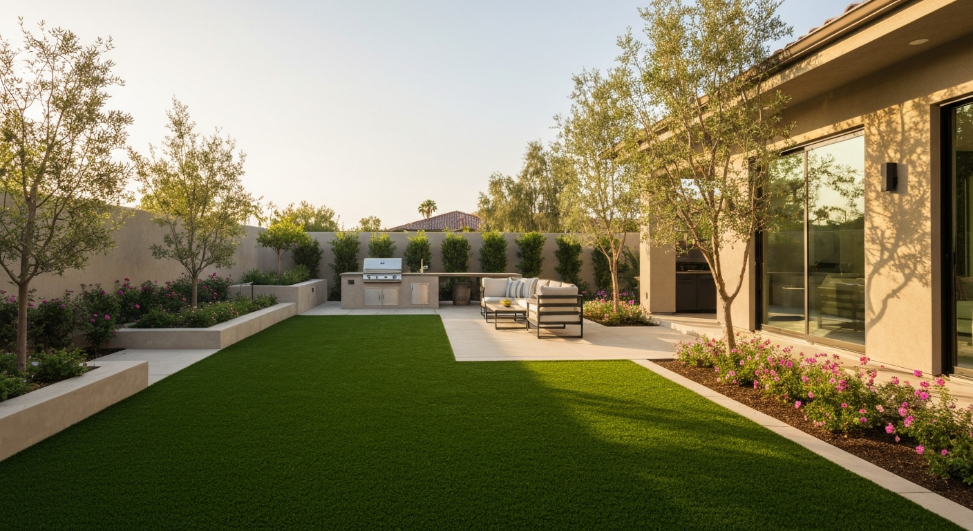 Artificial grass installation with paver border at a Camarillo residential property