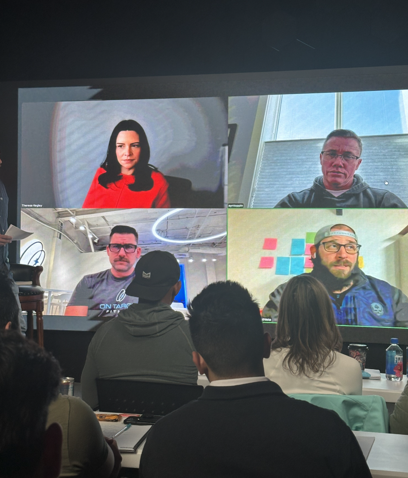 Virtual panel and hybrid video wall broadcast to room attendees