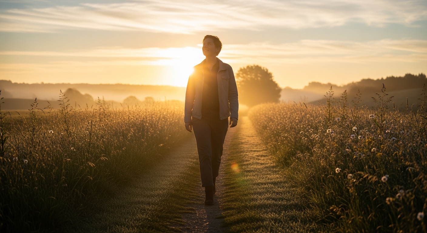Uplifting scene of a person starting their day confidently