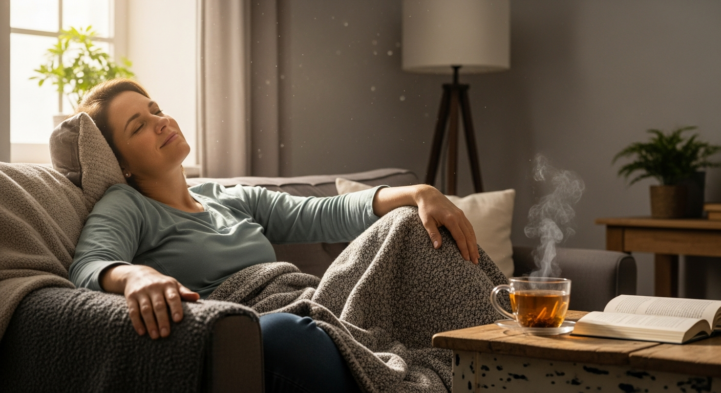 Person experiencing relief from physical pain and mental strain