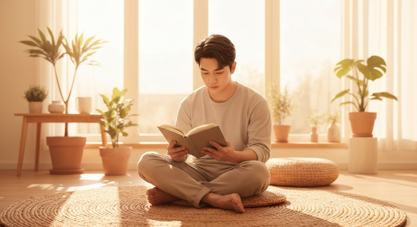 Person reading and learning in a calm setting
