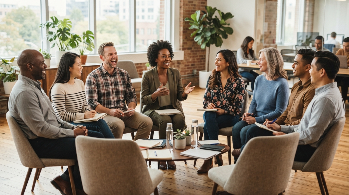 Multicultural group coaching session