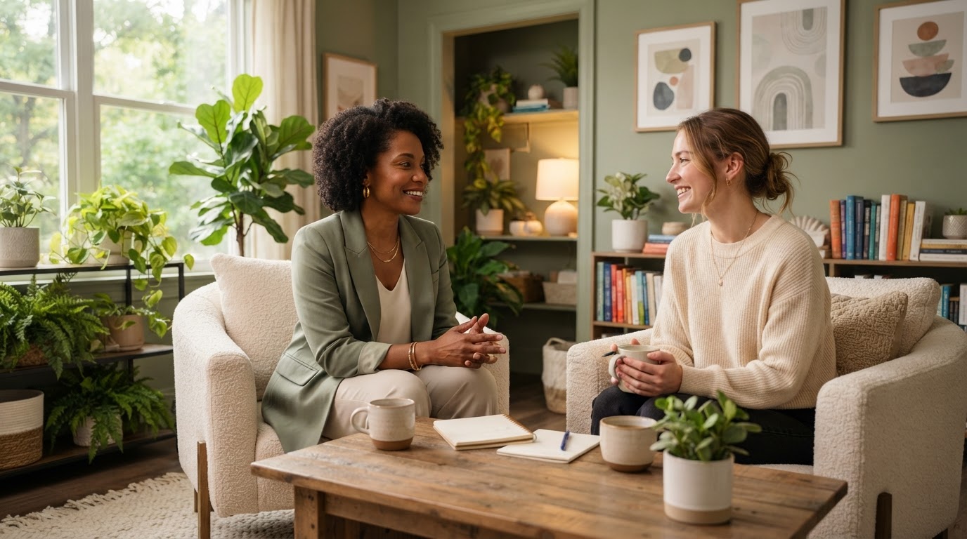 Women's wellness coaching session with counselor and client