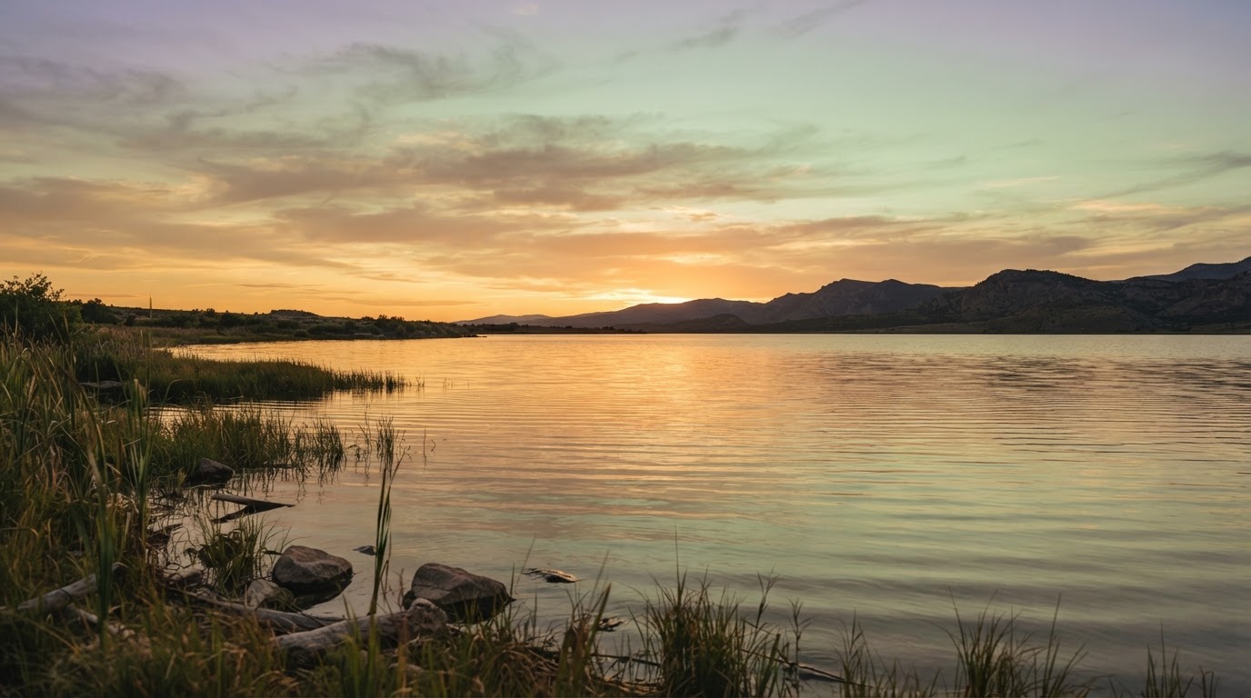 Sunset over calm water