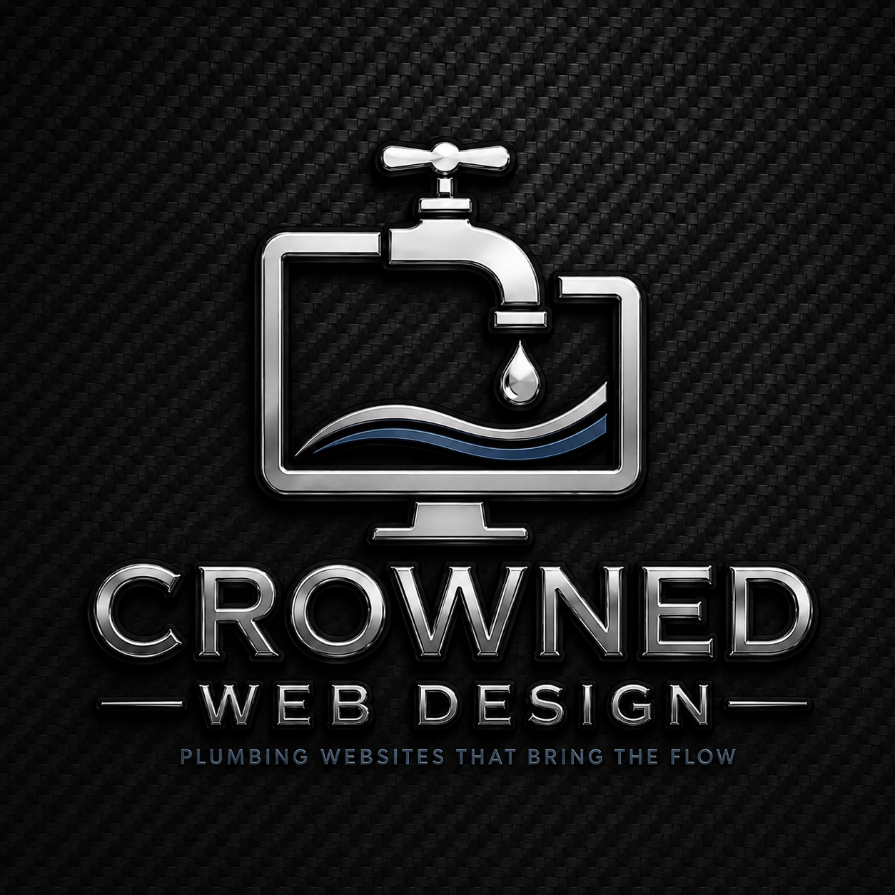 Crowned Web Design Logo — plumbing faucet on monitor