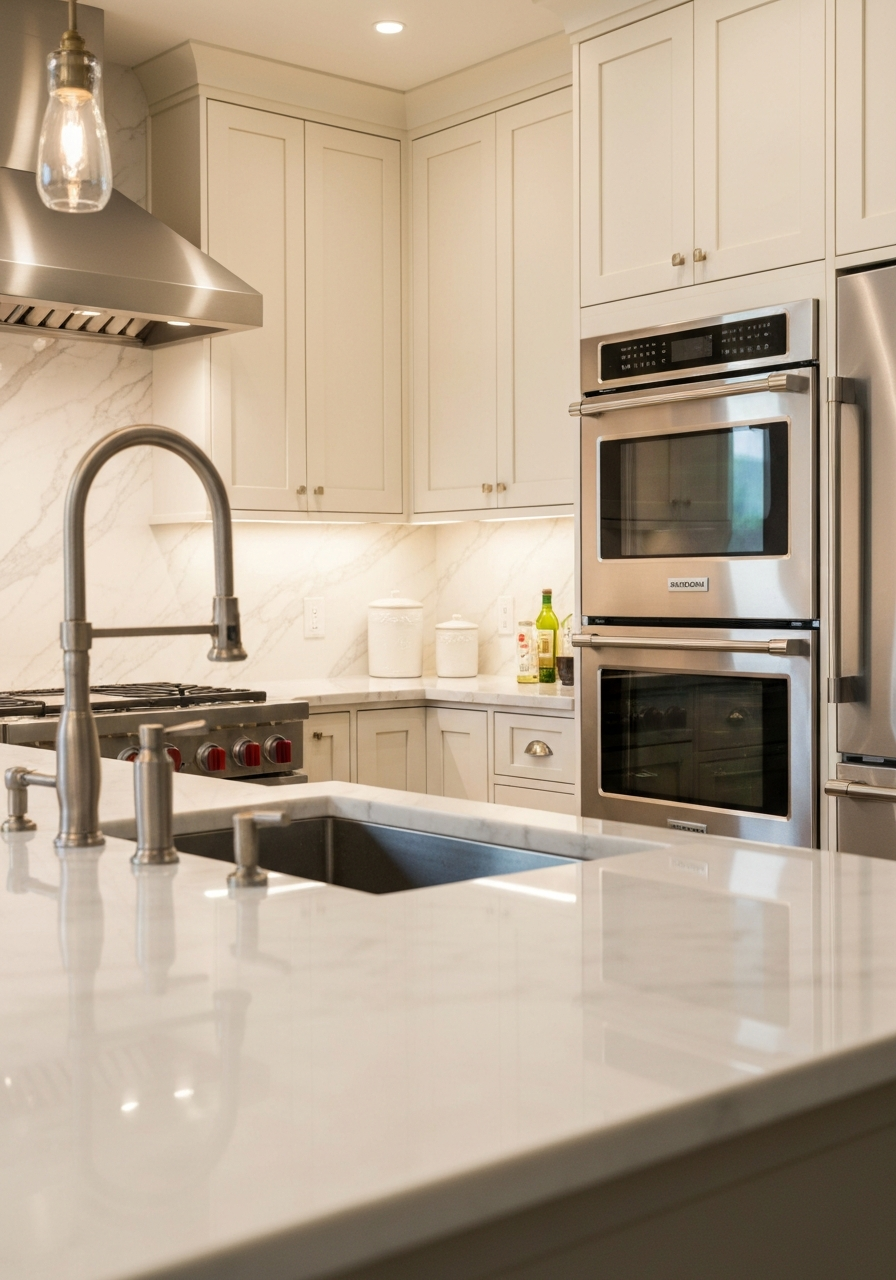 Pristine, dust-free luxury kitchen after a post-construction deep clean