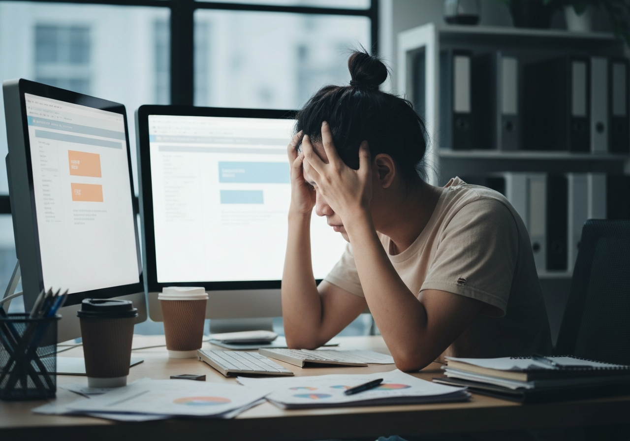 Frustrated business owner struggling with DIY website builder
