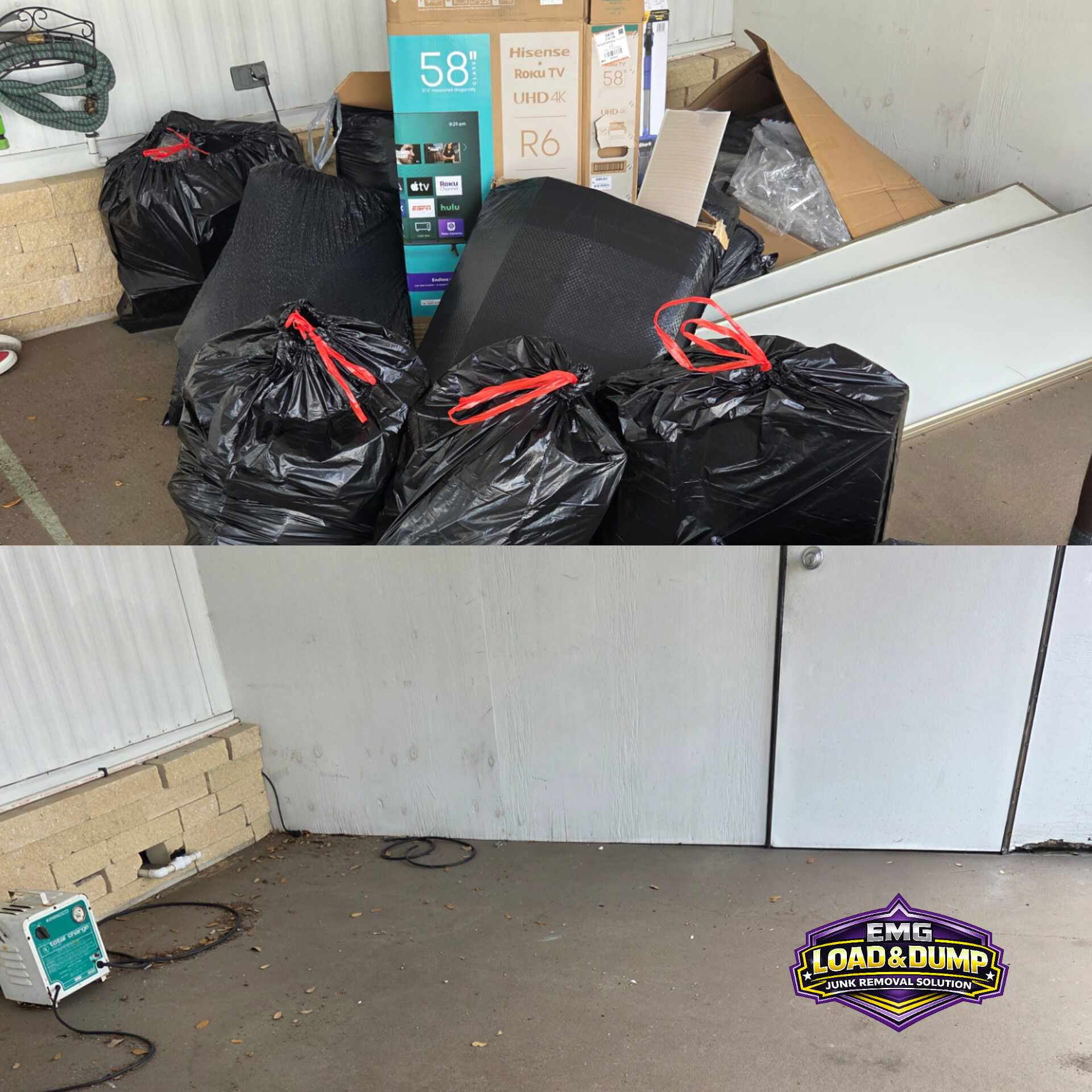 Trash and debris removal before and after