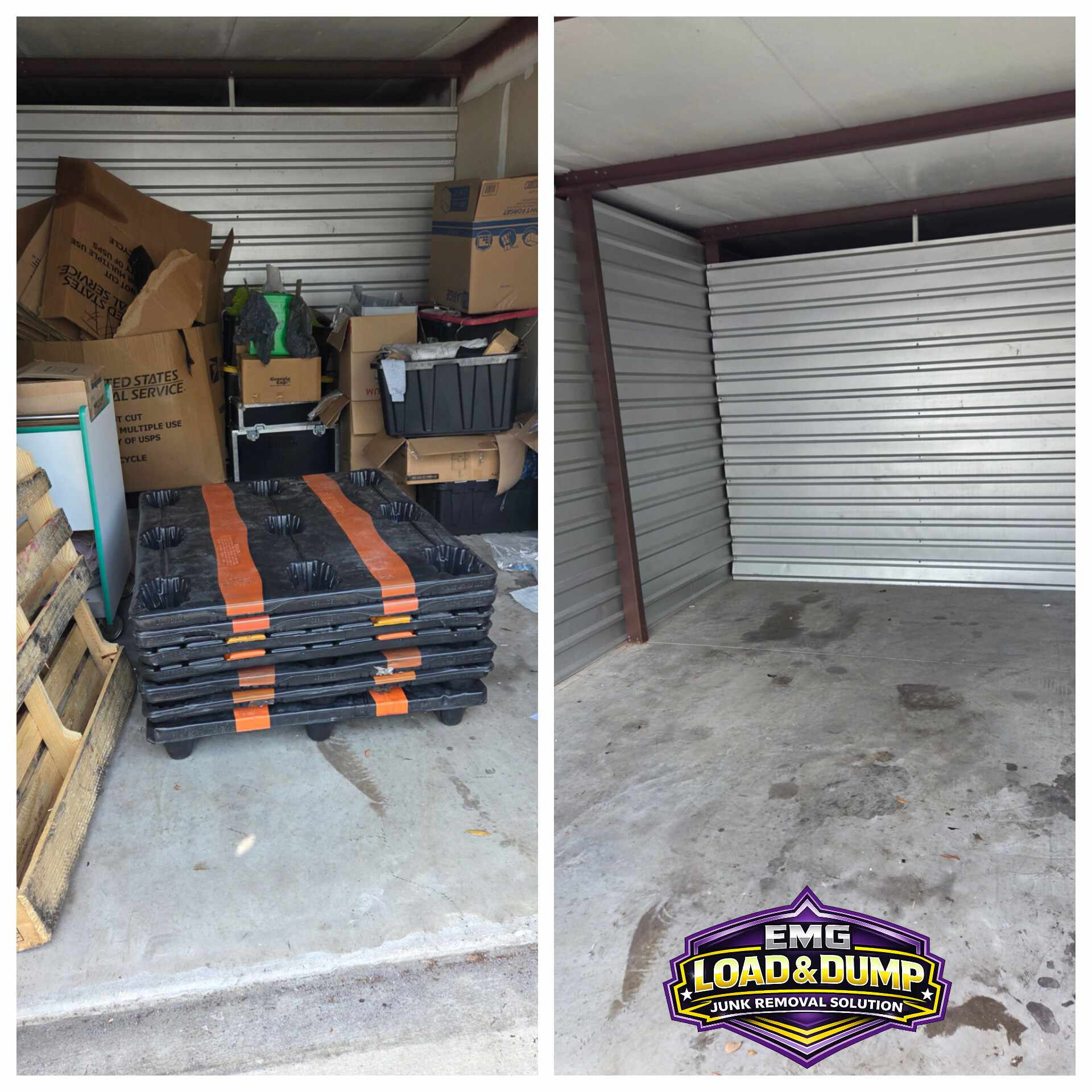 Storage unit cleanout before and after
