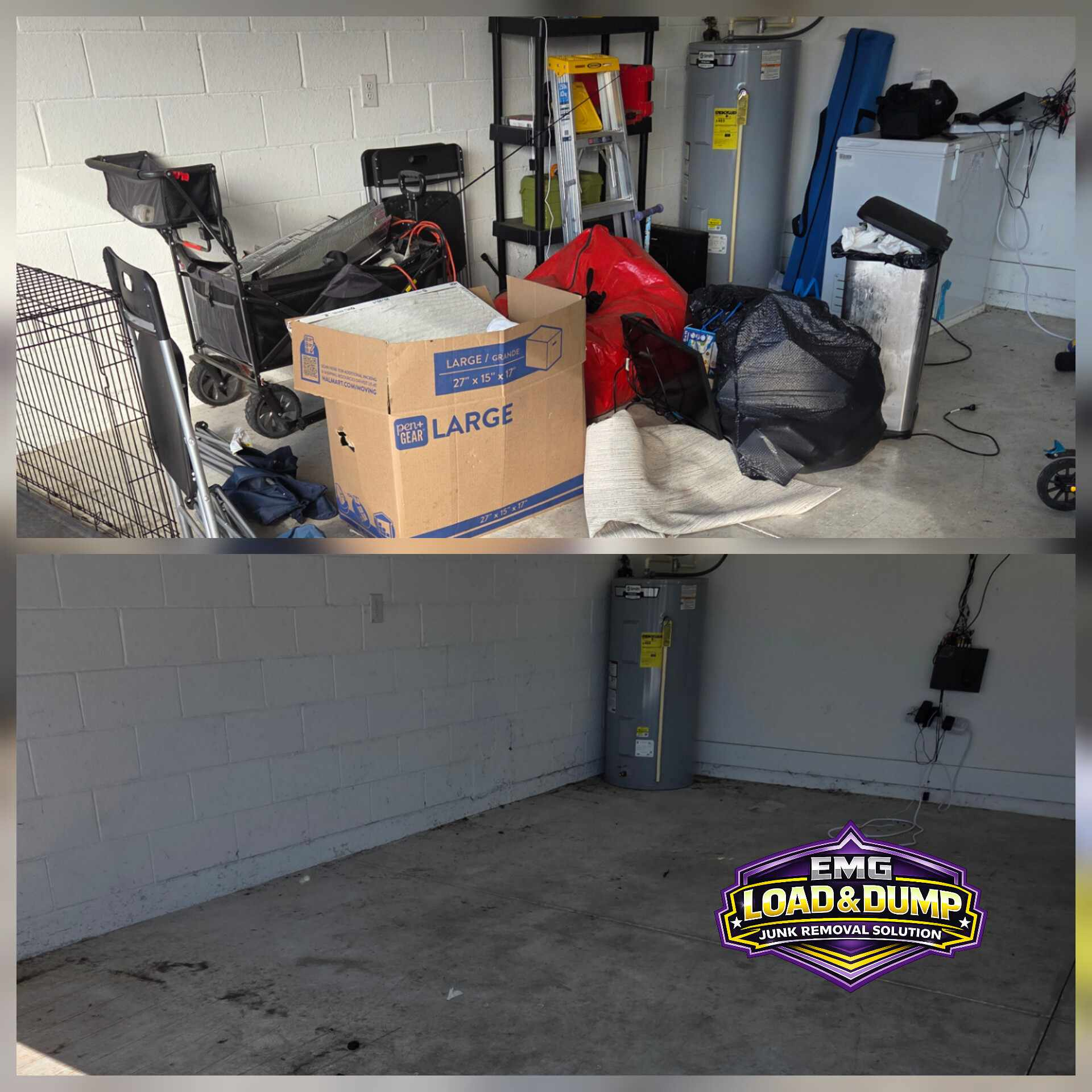 Garage cleanout before and after