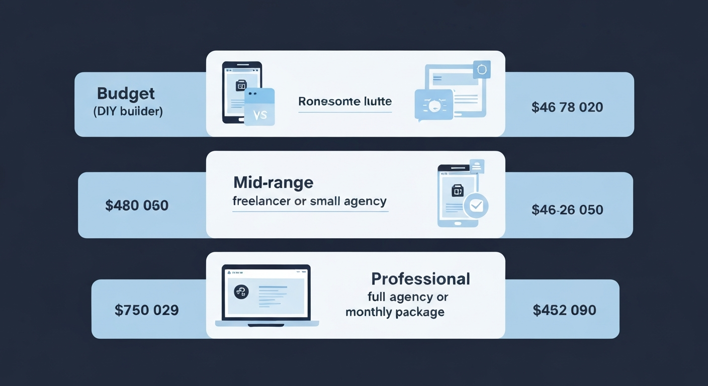 Website budget comparison: DIY builder versus freelancer or agency, illustrating costs and functionality.