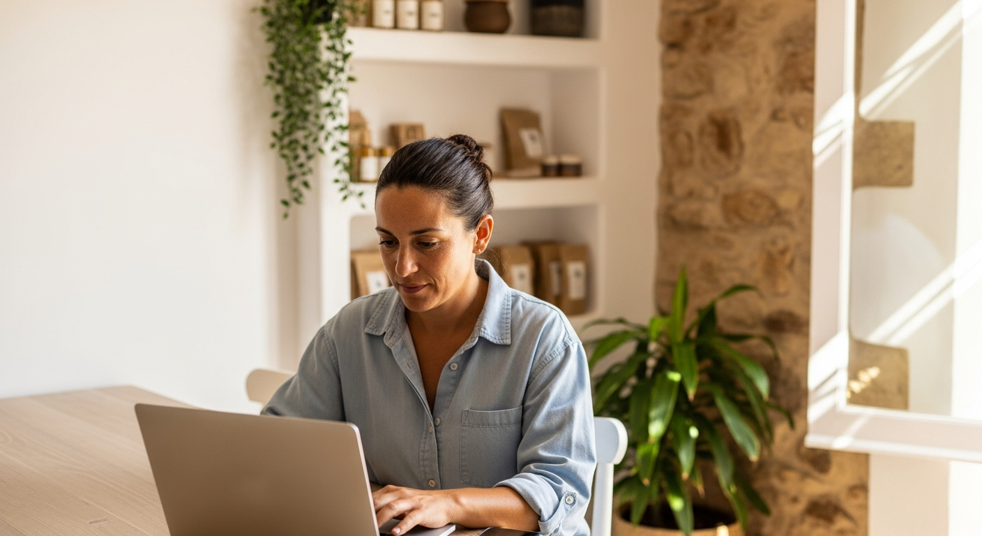 Javea business owner using a laptop to manage enquiries from their new website