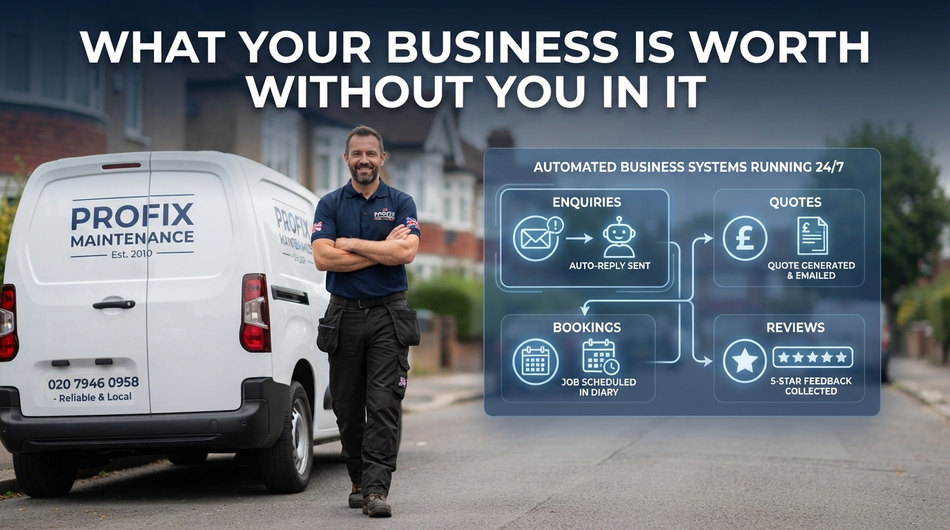 A trades business owner stepping away from his van while the business continues to run autonomously