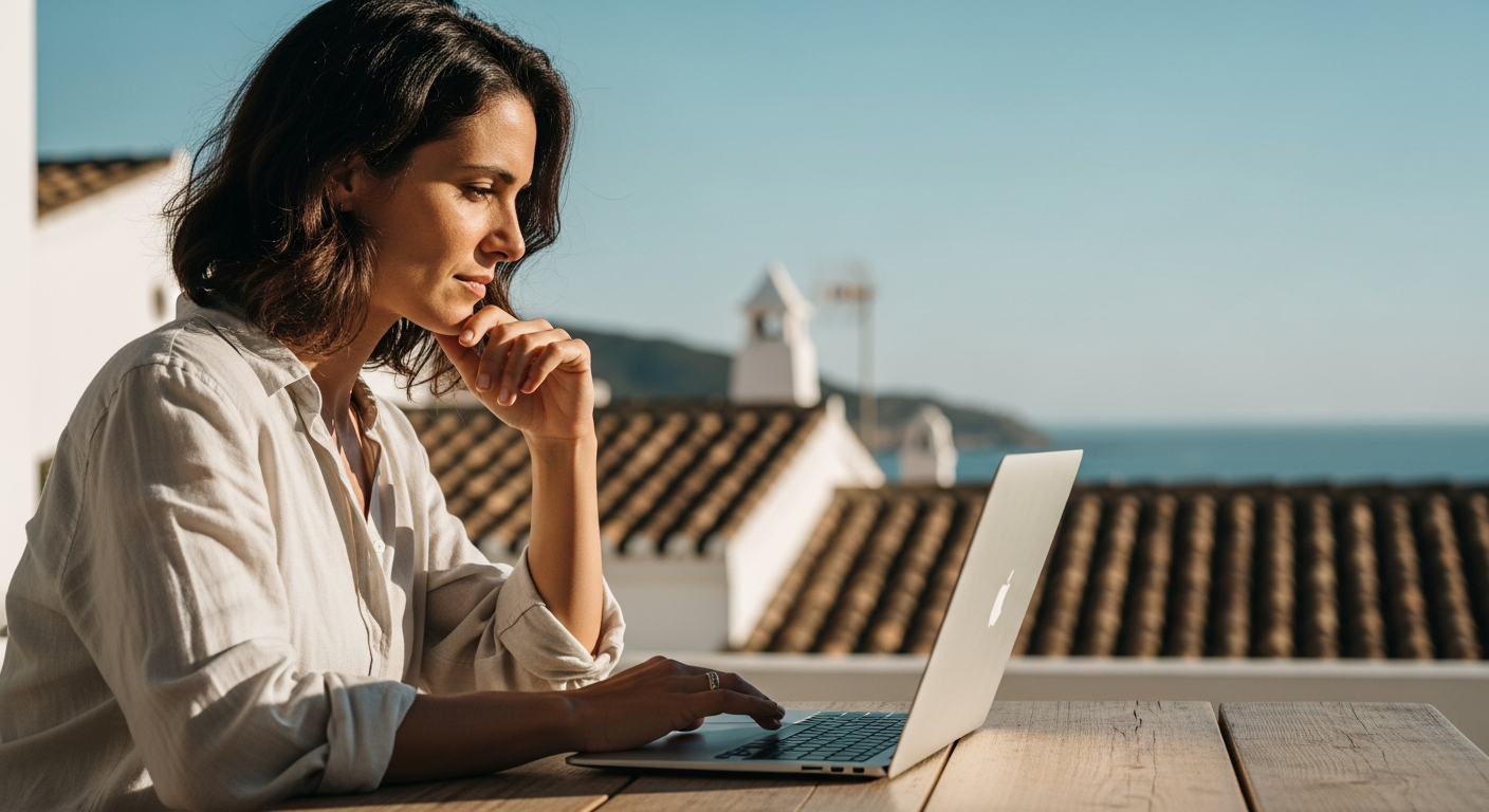 Costa Blanca business owner using a laptop to manage enquiries from their new website