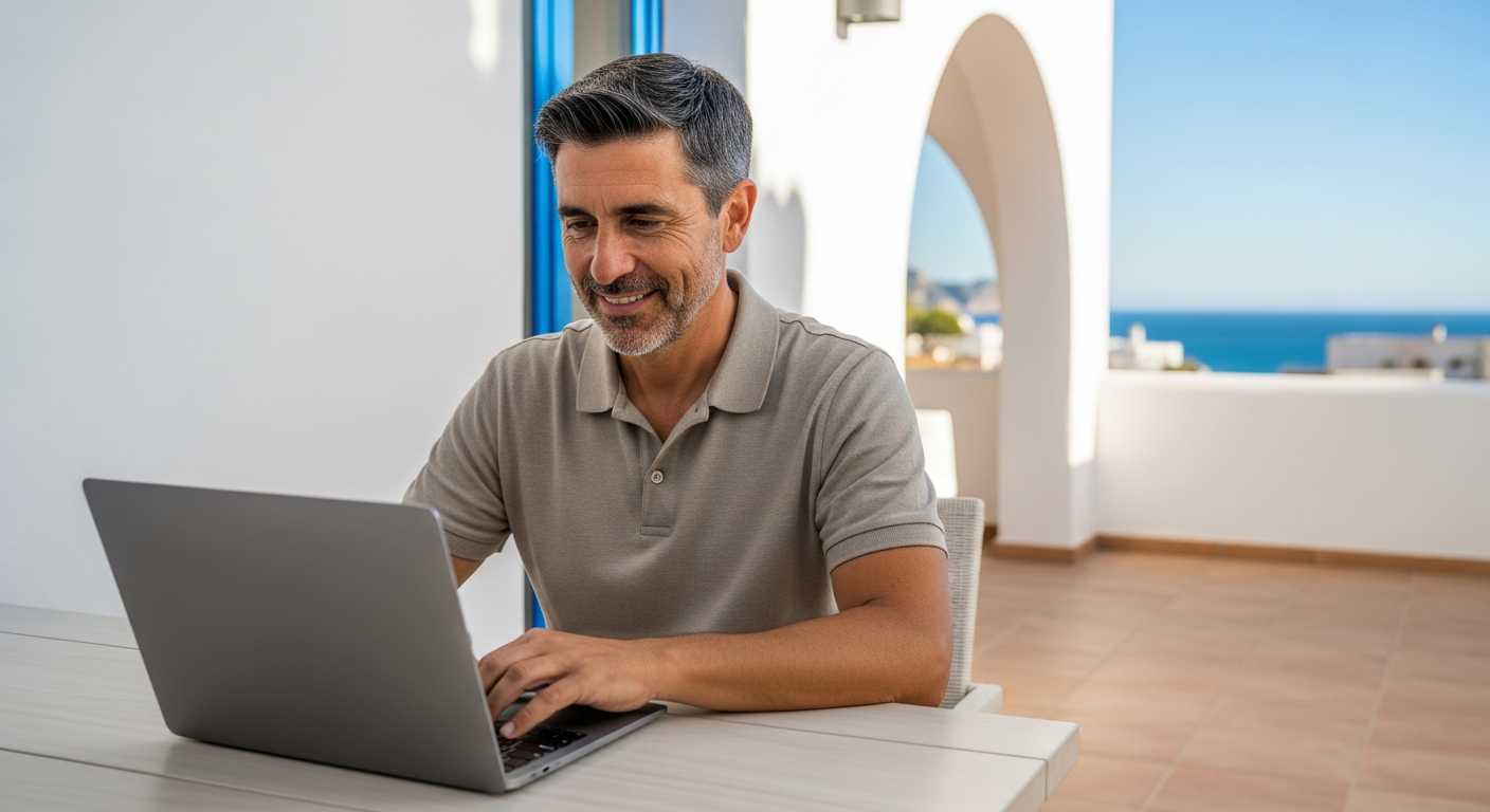Javea business owner using a laptop to manage enquiries from their new website