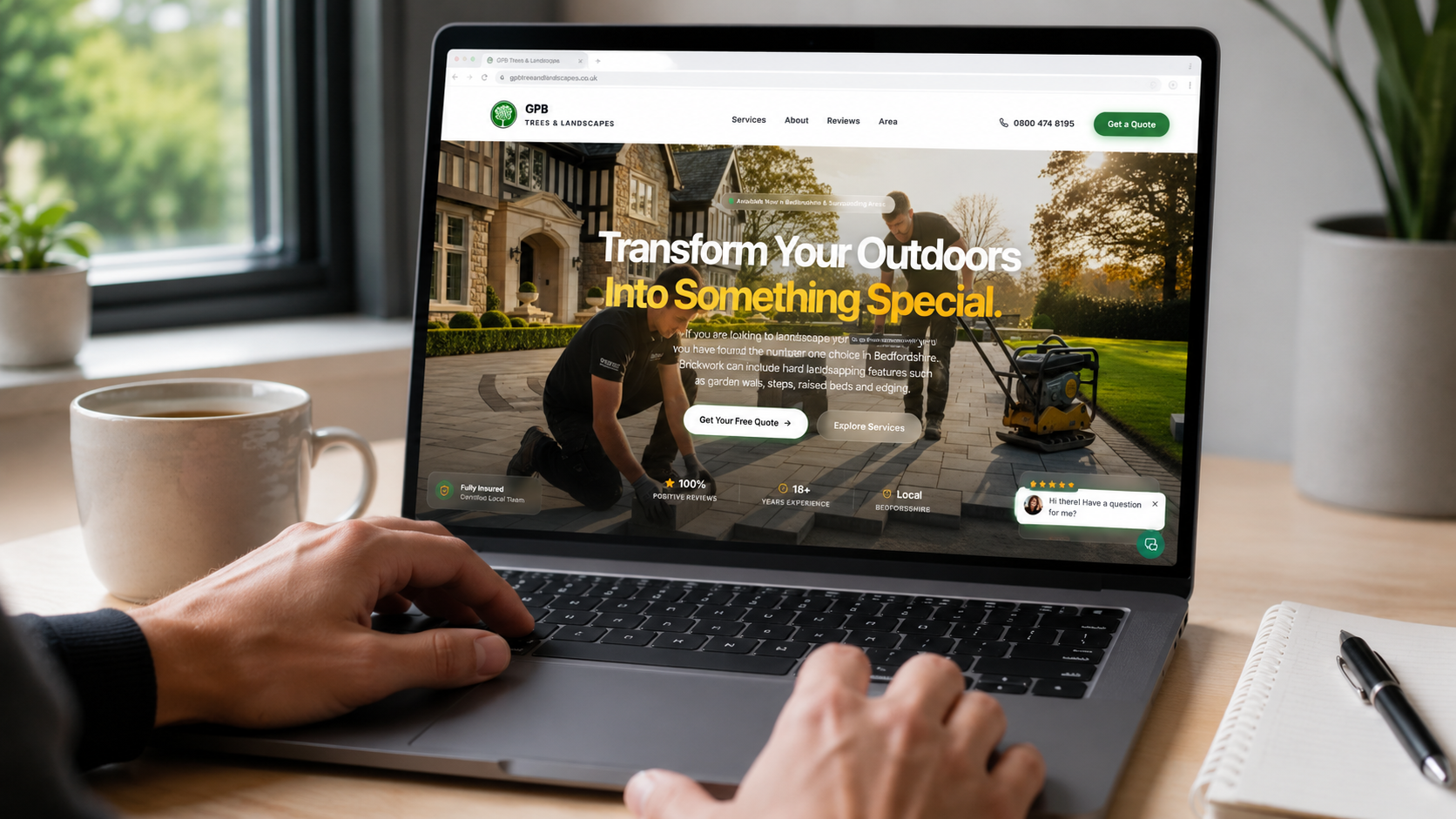Modern local business website design shown on a laptop screen