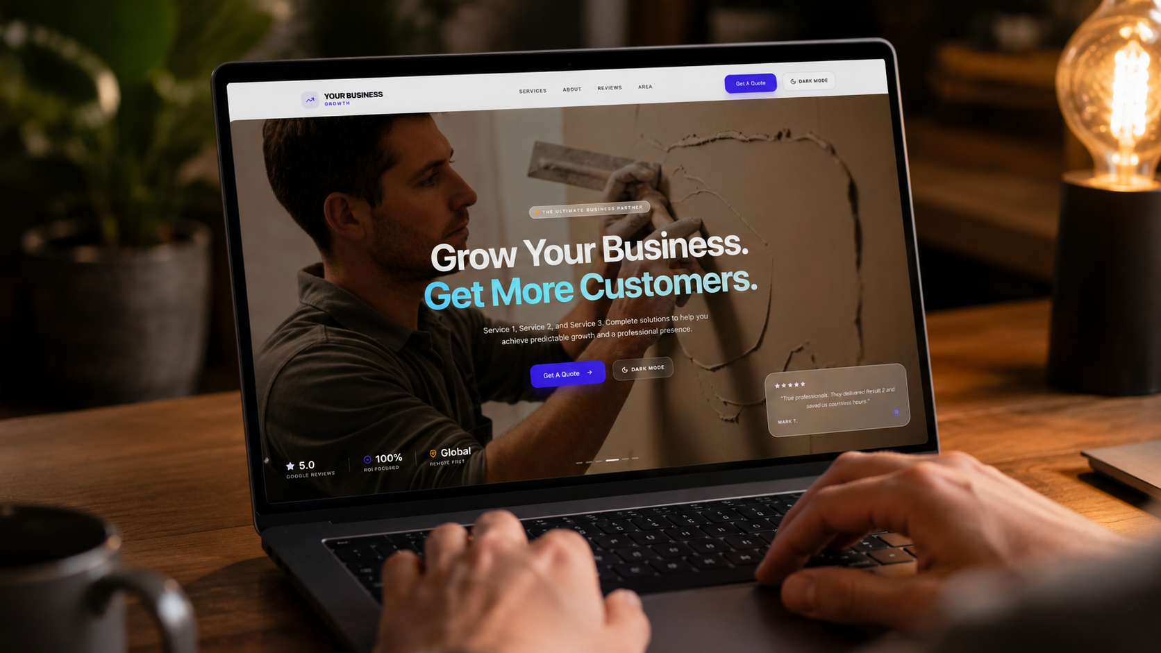 Modern local business website design shown on a laptop screen