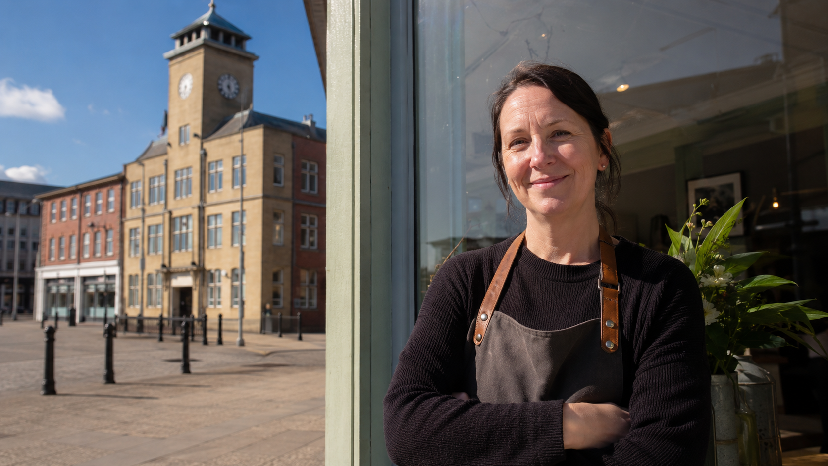 Local Ashington business owner standing outside shop